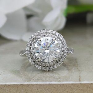 2Ct Moissanite Double Halo Ring 925 Sterling Silver